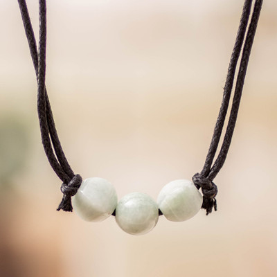 Jade pendant necklace, 'Sweetest Trio' - Adjustable Pendant Necklace with 3 Apple Green Jade Beads