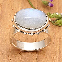 Rainbow moonstone cocktail ring, 'Moon Paradise' - Natural Rainbow Moonstone Cabochon Cocktail Ring