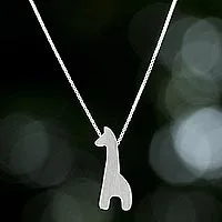 Sterling silver pendant necklace, 'Playful Giraffe' - Sterling Silver Giraffe Silhouette Pendant Necklace