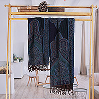 Jacquard wool shawl, 'Paisley Underground' - Fringed Jacquard Wool Shawl