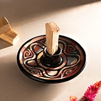 Ceramic palo santo burner, 'Vicús Spirit' - Handcrafted Round Ceramic Palo Santo Burner in Warm Hues