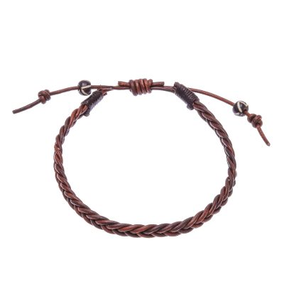 Leather braided bracelet, 'Cinnamon Braid' - Cinnamon Brown Leather Braided Bracelet from Thailand