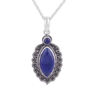 Lapis lazuli pendant necklace, 'Indian Sophisticate' - Indian Sterling Silver and Lapis Lazuli Pendant Necklace