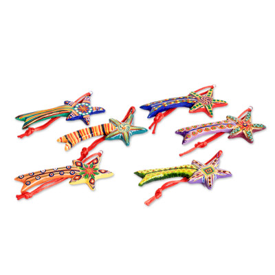 Ceramic ornaments, 'Shooting Stars' (set of 6) - Ceramic ornaments (Set of 6)