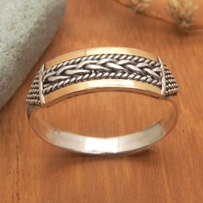 Gold-accented band ring, 'Love Arrows' - 18k Gold-Accented Geometric Traditional Band Ring from Bali