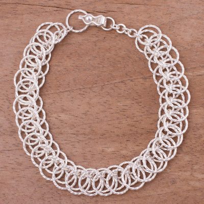 Sterling silver link bracelet, 'Peruvian Rings' - Peruvian Sterling Silver Interlocking Ring Link Bracelet