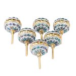 Embellished wood knobs, 'Floral Rainbow' - Glitzy Iridescent Beaded Drawer Pulls (Set of 6)