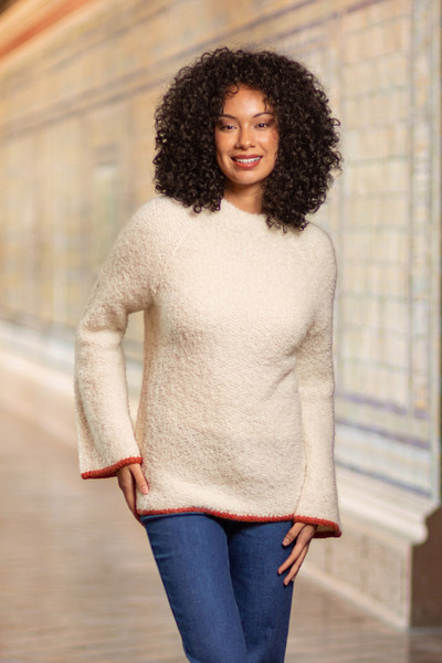 Alpaca blend funnel neck sweater, 'Sumptuous Warmth in White' - Warm White Funnel Neck Alpaca Blend Sweater