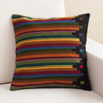 Wool cushion cover, 'Dreaming in Color' - Multicolor Striped Wool Handwoven Cushion Cover from Peru