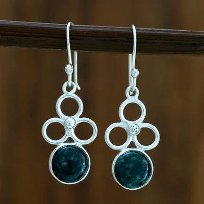Jade dangle earrings, 'Trinity of Faith' - Handcrafted Sterling Silver Dangle Earrings with Green Jade