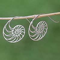 Sterling silver drop earrings, 'Spiral Nautilus' - Sterling Silver Spiral Shaped Drop Earrings from Indonesia