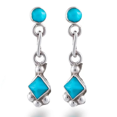 Reconstituted turquoise dangle earrings, 'Diamond Drops' - Reconstituted Turquoise Sterling Silver Dangle Earrings