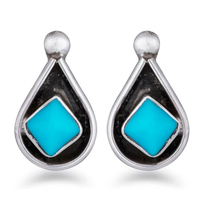 Reconstituted turquoise stud earrings, 'Raindrop' - Reconstituted Turquoise Sterling Silver Stud Earrings