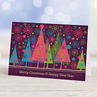 UNICEF holiday cards, 'The Snowflake Forest' (set of 12) - Colorful Christmas Trees 12 Unicef Holiday Greeting Cards