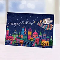 UNICEF holiday cards, 'Above the Rooftops ' (set of 12) - Colorful Skyline Set of 12 Unicef Christmas Greeting Cards