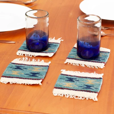 Wool coasters, 'Geometric Butterflies' (set of 4) - Handloomed Wool Coasters with Geometric Motifs (Set of 4)