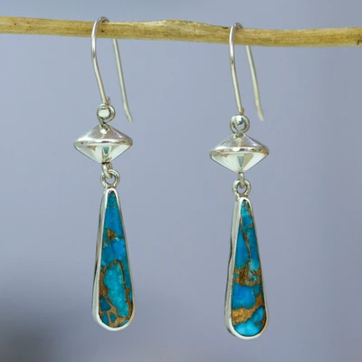 Sterling silver and composite amazonite dangle earrings, 'River Gleam' - Composite Amazonite Silver Dangle Earrings from Mexico