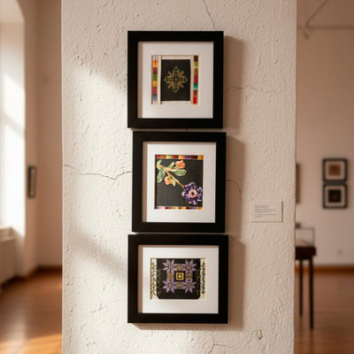 Embroidered cotton wall art, 'Heart of Canaan' - Classic Tatreez-Embroidered Cotton Wall Art from Palestine
