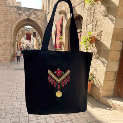 Cotton tote bag, 'Floral Grace' - Cotton Tote Bag with Hand Embroidery Decorative Coin Accent