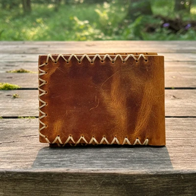 Men's leather wallet, 'Camel Threads' - Men's Tan Leather Wallet with Folded Bill Pocket Card Slots