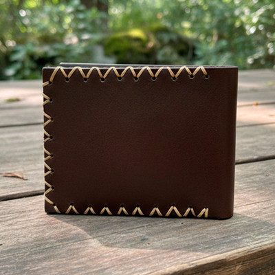 Men's leather wallet, 'Coffee Threads' - 4 Card Slot Folded Bill Pocket Men's Stitched Leather Wallet