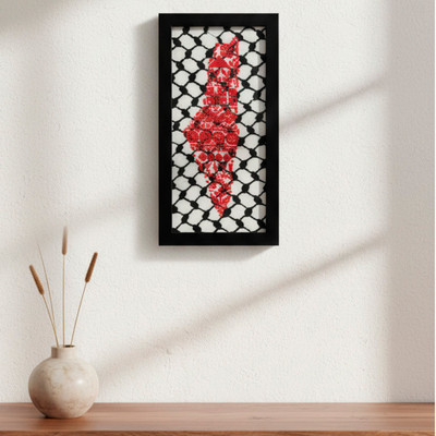 Cotton wall art, 'The Map on the Keffiyeh' - Keffiyeh Cotton Wall Art with Embroidered Map of Palestine