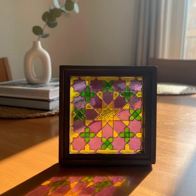 Glass mosaic wall art, 'Celestial Geometry' - Star and Floral Glass Mosaic Wall Art Handmade in Palestina
