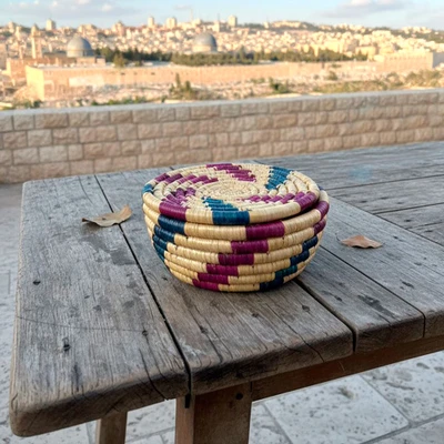 Natural fiber decorative basket, 'Spiral Dreamscape' - Artisanal Woven Natural Fiber Decorative Basket with Lid