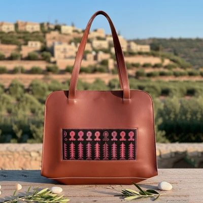 Embroidered shoulder bag, 'Homeland Adoration' - Tan Faux Leather Shoulder Bag with Cotton Hand Embroidery