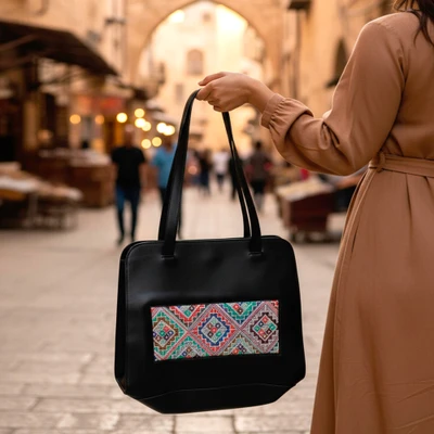 Embroidered shoulder bag, 'Homeland Memories' - Hand-Embroidered Faux Leather Bag with Palestinian Motifs