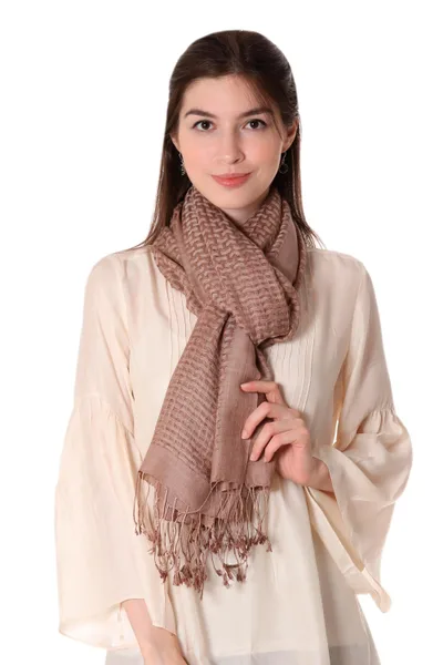 Wool and silk shawl, 'Taupe Bliss' - Handmade Shawl Wool Silk Patterned Wrap
