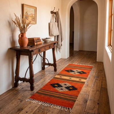 Zapotec wool runner, 'Diamond Delight' (1.5x4) - Hand-Loomed Geometric Fringed 1.5x4 Zapotec Wool Runner
