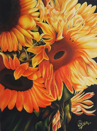 'Sunflower Symphony' - Spring-Themed Oil on Canvas Sunflower Painting Made in India