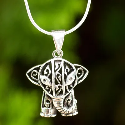 Sterling silver pendant necklace, 'Elephant Gaze' - Hand Crafted Sterling Silver Necklace with Elephant Pendant