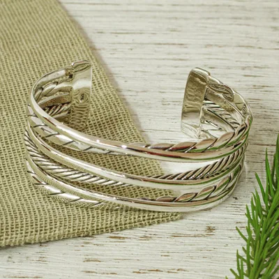 Sterling silver cuff bracelet, 'Taxco Twist' - Hand Crafted Sterling Cuff Bracelet