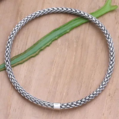 Sterling silver bangle bracelet, 'Hit the Waves' - Hand Made Sterling Silver Bangle Bracelet