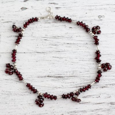 Garnet anklet, 'Red Berries' - Garnet anklet