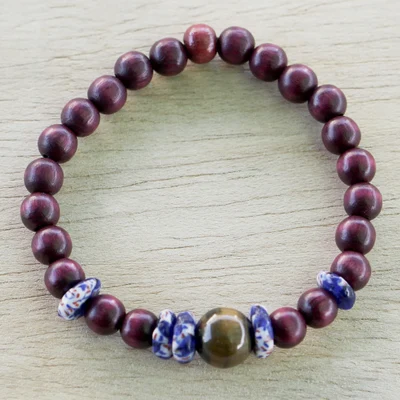 Eco-friendly tiger's eye beaded bracelet, 'Hands in the Air' - Eco-Friendly Tiger's Eye Beaded Bracelet