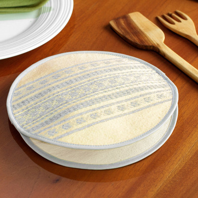 Cotton tortilla holder, 'Warmer in Alabaster' - Handloomed Cotton Fabric Tortilla Pouch from Oaxaca Mexico