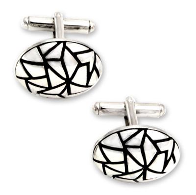 Sterling silver cufflinks, 'Puzzle' - Sterling silver cufflinks