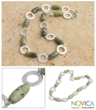 Serpentine link necklace, 'Olive' - Serpentine link necklace
