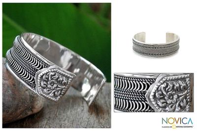 Sterling silver cuff bracelet, 'River Currents' - Sterling silver cuff bracelet