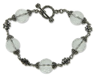 Quartz beaded bracelet, 'Regal Elegance' (7.25 inches) - Quartz beaded bracelet (7.25 Inches)