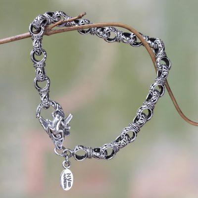 925 Silver Bali Link Bracelet With Dragonfly 6 Inch Uluwatu Sterling Silver Link Bracelet Uluwatu Inspirations 6 Inch 925