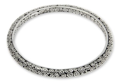 Sterling silver bangle bracelet, 'Temple' (7.5 inch) - Artisan Crafted Sterling Silver Bangle Bracelet (7.5 Inch)