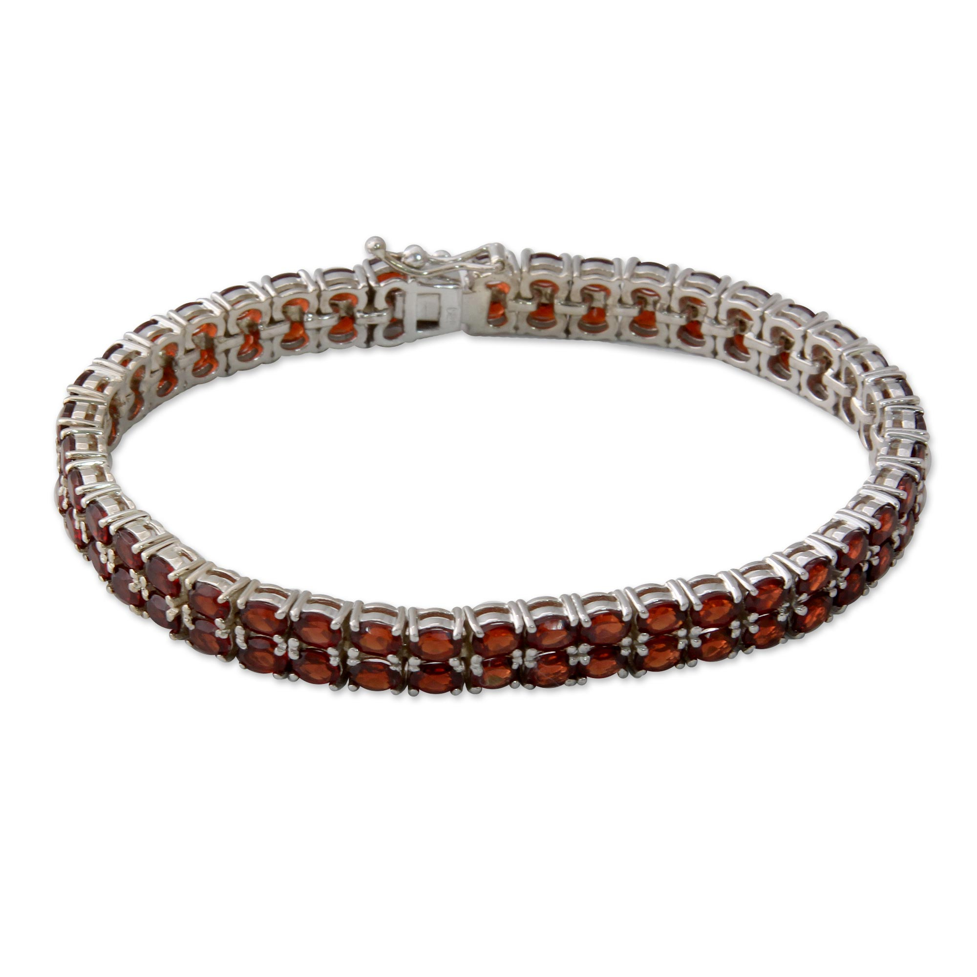 Garnet Tennis Bracelet with Sterling Silver Crafted in India - Love