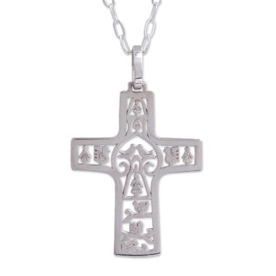 Sterling silver cross necklace, 'Cross of Life' - Sterling silver cross necklace
