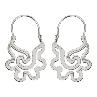 Sterling silver hoop earrings, 'Aztec Seashell' - Sterling Silver Hoop Earrings