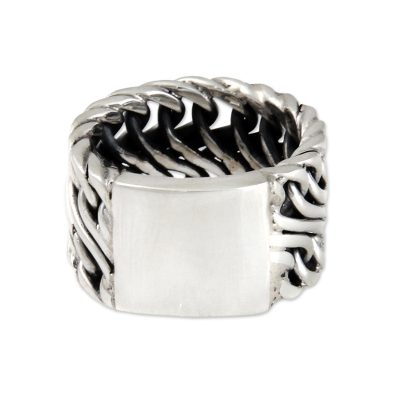 Men's sterling silver ring, 'Fire Lord' - Men's Handcrafted Sterling Silver Band Ring