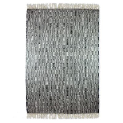 Wool dhurrie rug, 'Mesmerizing Diamonds' (4x6) - Blue and Off-White Wool Dhurrie Rug from India (4x6)